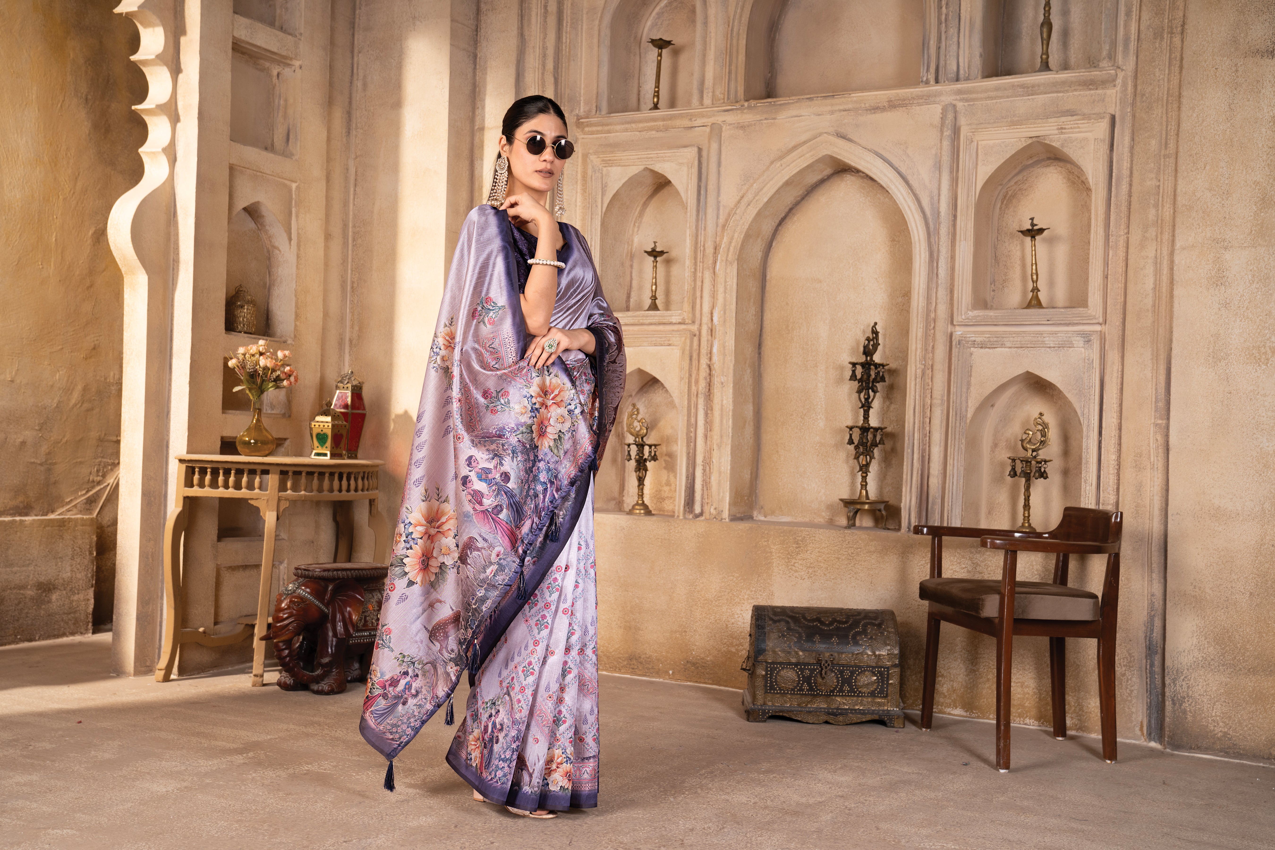 Lavender Zarna Silk Blend Saree